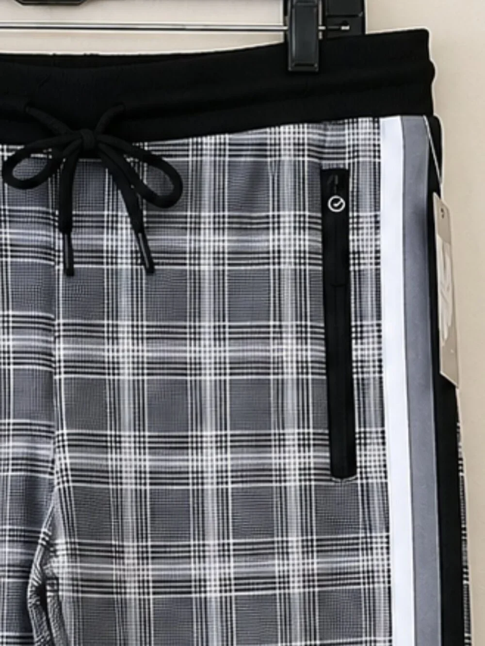 G-Net Men's Black Plaid Printed Fleece Streetwear Jogger Pants SZ M